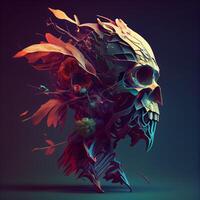 Abstract colorful human skull with floral ornament. 3d render illustration., Image photo
