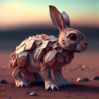 3D rendering of a fantasy hare in the desert at sunset, Image photo