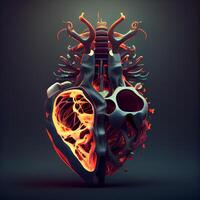 humano corazón con sangre vasos 3d prestar. ilustración., ai generativo imagen foto