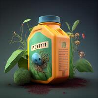 Powdered milk in a green bottle. 3d rendering, Image photo