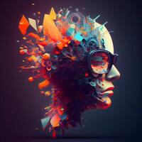 Abstract human head with gears. 3D illustration. 3D rendering., Image photo