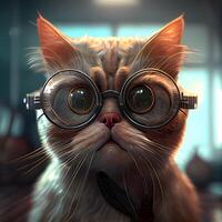 Funny cat with glasses. 3D rendering. Vintage style., Image photo