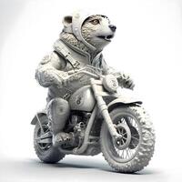 bear on a motorcycle isolated on a white background. 3d render, Image photo