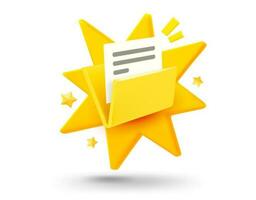 Folder with explosion effect. 3d vector mobile application icon with notification