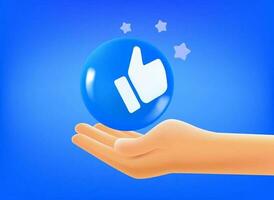 Hand with social media reaction. 3d vector mobile application icon with notification