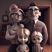 Family of three in the room. 3D illustration. Toned., Image photo