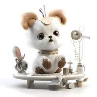 Teddy bear with tools on a white background. 3D rendering., Image photo