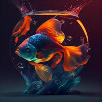 Goldfish in a bowl of water. 3d render illustration., Image photo
