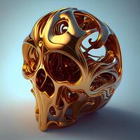 3d illustration of golden human skull. 3d rendering of human skull, Image photo
