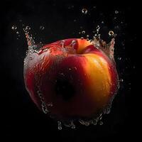 Water splash on a red apple. Isolated on black background., Image photo