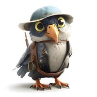 3D Illustration of a Cute Cartoon Owl with a Helmet, Image photo