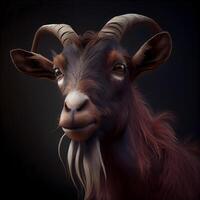 Portrait of a goat on a black background. 3d rendering, Image photo