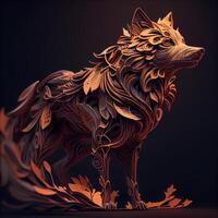 Stylized image of a wolf on a dark background. 3d rendering, Image photo