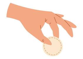 Female Flat Hand holding a Cotton Pad. Vector isolated cartoon illustration.