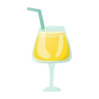 Alcoholic or non-alcoholic cocktail in a glass. Vector isolated illustration of a drink on a white background. Yellow pineapple juice with a drinking straw. Design element for bar or menu.