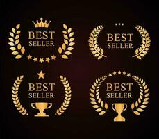 Award Best Seller emblem collection of gold laurel wreath vector