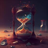 Hourglass in the desert. Conceptual image. 3D rendering, Image photo