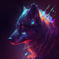 Sketch of wolf head in neon light. illustration., Image photo