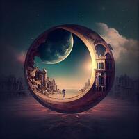 Conceptual image of a woman standing in front of the moon, Image photo