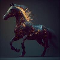 Fantasy horse with fire effect on black background. 3D rendering, Image photo