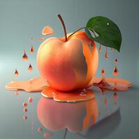 apple with drops of juice on a gray background. 3d illustration, Image photo