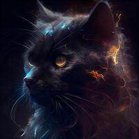 Mystical black cat with fire effect. 3D rendering., Image photo