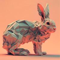 Polygonal rabbit isolated on orange background. 3d rendering., Image photo