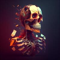 Human skull with bones. 3d render illustration on dark background., Image photo