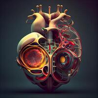 humano corazón en oscuro antecedentes. 3d ilustración. Clásico estilo., ai generativo imagen foto