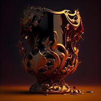 3d illustration of a vase with gold ornament on a dark background, Image photo