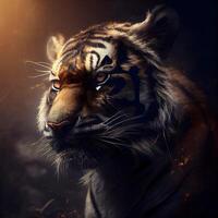 Siberian Tiger in the wild. Beautiful tiger portrait with fire effect., Image photo