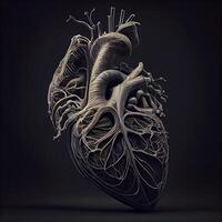 humano corazón en un oscuro antecedentes. 3d representación, 3d ilustración., ai generativo imagen foto