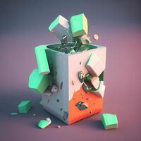 3d illustration of an abstract cube with a lot of colorful geometric shapes, Image photo