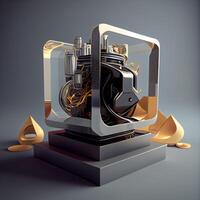 3d illustration of abstract composition with mechanical parts on a gray background, Image photo