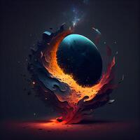 Abstract planet with fire and smoke on dark background. illustration., Image photo