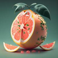 Grapefruit on a green background. 3d rendering, 3d illustration., Image photo