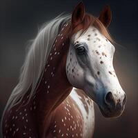 Beautiful white horse portrait on dark background. Digital art painting., Image photo