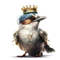 King bird with crown isolated on white background. 3D illustration., Image photo