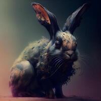 Rabbit in the studio on a dark background. Digital painting., Image photo