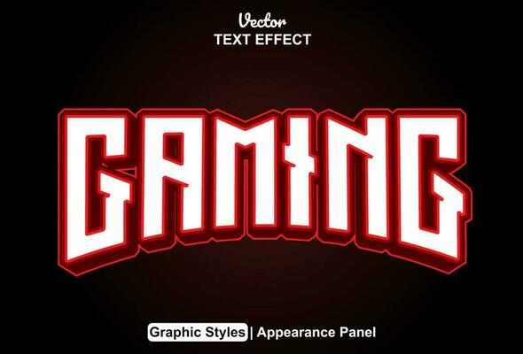 gaming text effect with red color graphic style and editable.