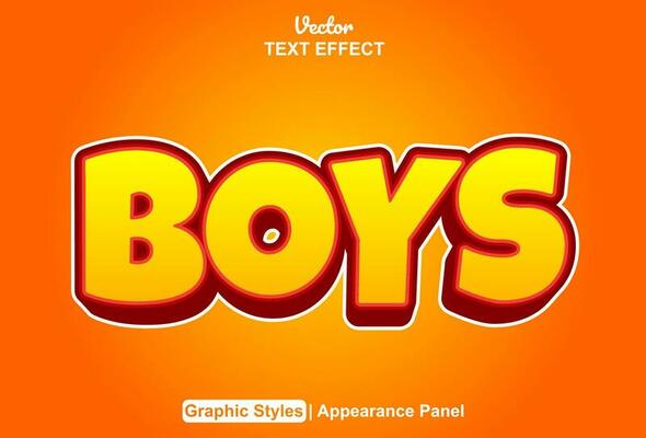 boys text effect with orange graphic style and editable.