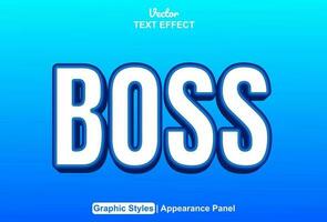 boss text effect with blue color graphic style editable. vector