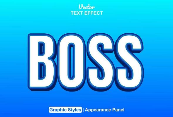 boss text effect with blue color graphic style editable.