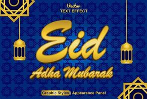 eid adha Mubarak texto efecto con azul color gráfico estilo y editable. vector