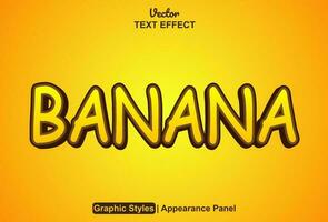 plátano texto efecto con amarillo color gráfico estilo y editable. vector