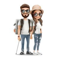 3D Render of Cartoon African Couple with Suitcase on White Background, Image photo