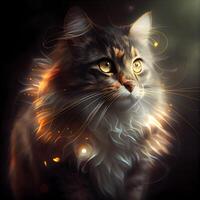 Portrait of Maine Coon cat with sparkles on black background, Image photo