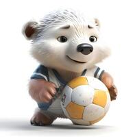 3d representación de un linda dibujos animados mapache con un fútbol pelota, ai generativo imagen foto