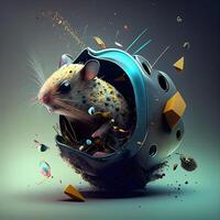 Fantasy illustration of a mouse inside a spaceship. 3D rendering, Image photo