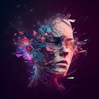 3D rendering portrait of a female face in a surreal style., Image photo